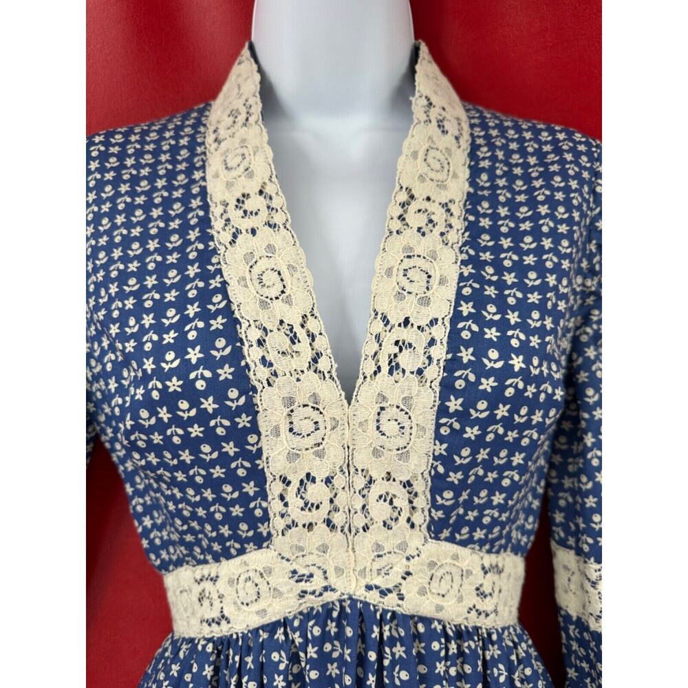 Vintage Victor Costa Calico Lace Cotton Hippie Mazi Dress Size XS to S - Picture 4 of 16